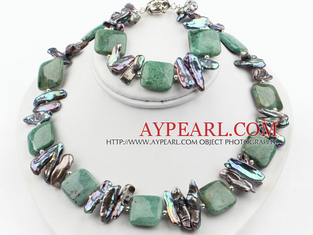 Biwa Perle und Dragon Blood Stone Set (Halskette und Armband Matched)