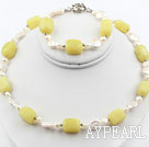 Coin Pearl and Lemon Jade Set ( Necklace and Matched Earrings )