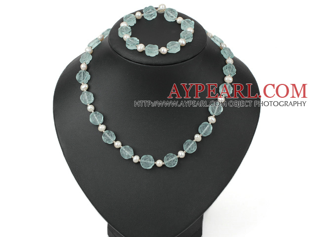 pearl and switzerland blue necklace bracelet set