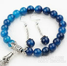 Classic Design Blue Agate Set ( Beaded Bracelet and Matched Earrings )