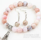 Classic Design Pink Opal Set ( Beaded Bracelet and Matched Earrings )