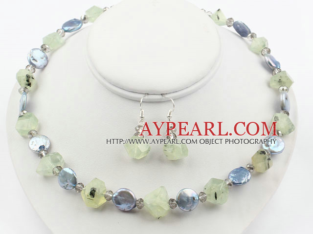 Coin Pearl and Grape Stone Set ( Necklace and Matched Bracelet )