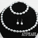 9-10mm Gray Freshwater Pearl Set ( Beaded Necklace Bracelet and Matched Earrings )