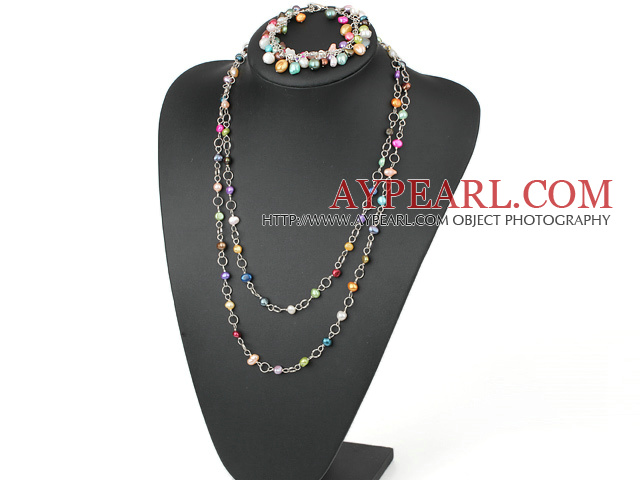 seven colored pearl shell necklace with matched bracelet