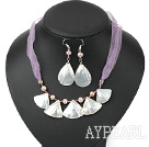 natural purple pearl and crystal white lip shell necklace earring set