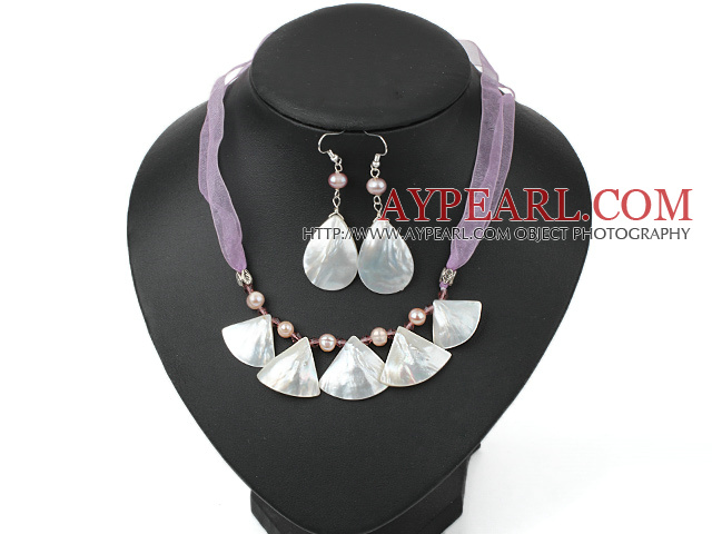 natural purple pearl and crystal white lip shell necklace earring set