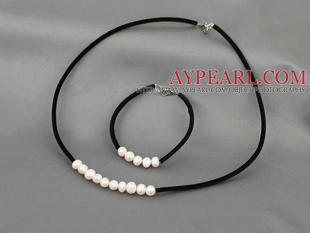 natural white pearl necklace bracelet set with lobster clasp