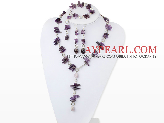 6-14mm natual amethyst necklace bracelet earring set