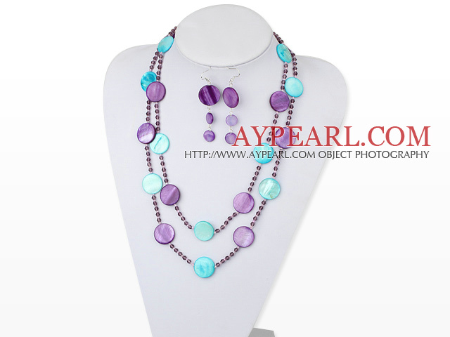 47 inches dyed crystal and shell necklace with matched earrings