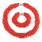 赤いランプワークガラスビーズ真珠のネックレスのブレスレット、磁気クラスプを使用して設定