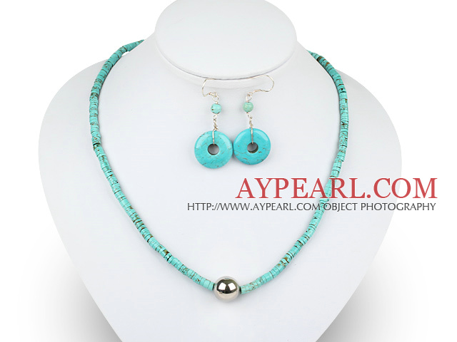 Lovely Disc Shape Blue Turquoise Beaded Sets (Necklace With Matched Earrings)