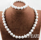 12mm coquillage blanc serti (collier, bracelet et boucles d'oreilles)