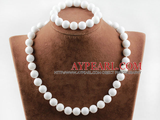 12mm coquillage blanc serti (collier, bracelet et boucles d'oreilles)