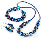 bleu cristal artificiel bracelet collier boucles d'oreilles