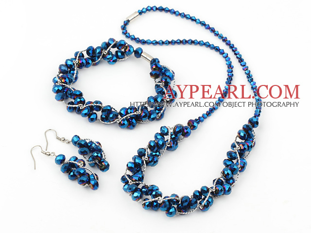 blue manmade crystal necklace bracelet earring set