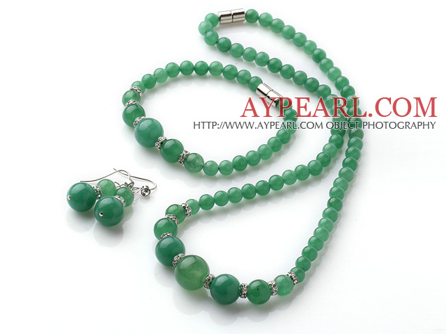 Elegant Simple Design Round Aventurine Beads Jewelry Set (Necklace Bracelet with Matched Earrings)