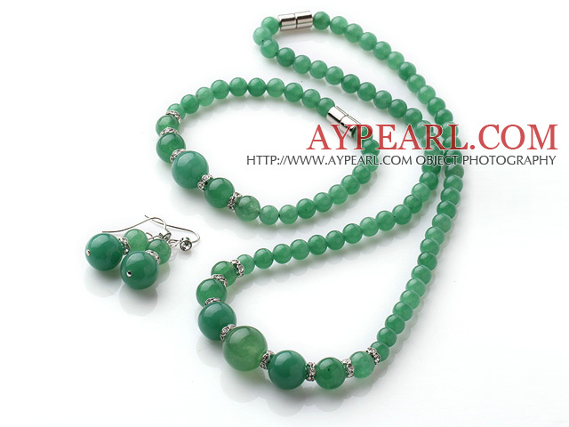 Elegant simplu rotunde design Aventurine margele Set de bijuterii (colier bratara cu cercei potrivire)