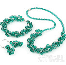 мода зеленый кристалл набор (ожерелье, браслет, серьги) с магнитной застежкой