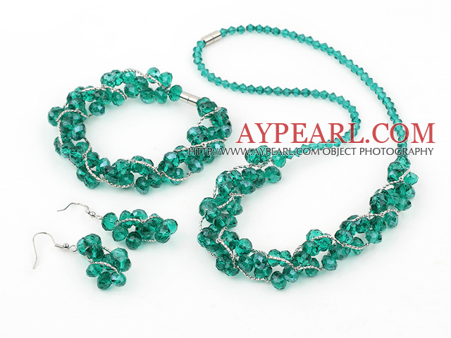sertie de cristal vert de la mode (collier, bracelet, boucles d'oreilles) avec fermoir magnétique
