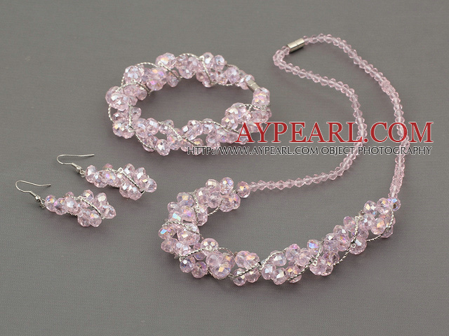 pink crystal set(necklace, bracelet and earrings) with magnetic clasp