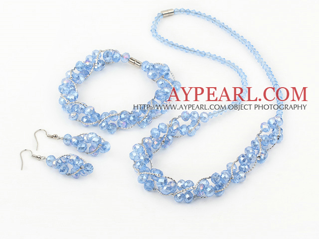 sertie de cristal bleu de mode (collier, bracelet, boucles d'oreilles) avec fermoir magnétique