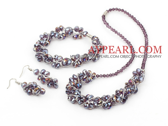 sertie de cristal violet mode (collier, bracelet, boucles d'oreilles) avec fermoir magnétique