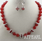 Classic Design Faceted Red Carnelian Set ( Necklace and Matched Earrings )