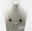 Assorted Clear Crystal and Smoky Quartz Set ( Necklace Bracelet and Matched Earrings )