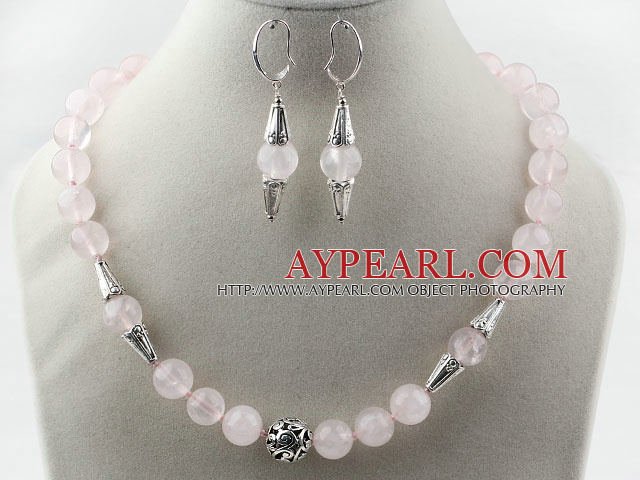 12mm Round Rose Quartz Set ( Necklace and Matched Earrings )