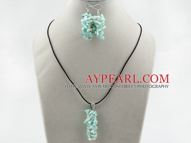 Simple Style Branch Shape Light Green Devil Coral Set ( Pendant Necklace and Matched Earrings )