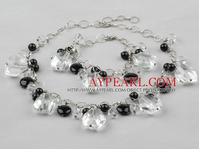 Crystal Clear et Set Agate Noire (Bracelet Collier et boucles d'oreilles appariées)