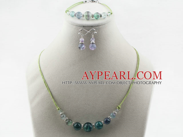 Simple Style Rainbow Fluorite Set ( Necklace Bracelet and Matched Earrings )