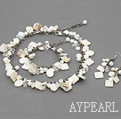 White Series Assorted White Pearl Shell Set with Metal Chain ( Necklace Bracelet and Matched Earrings )