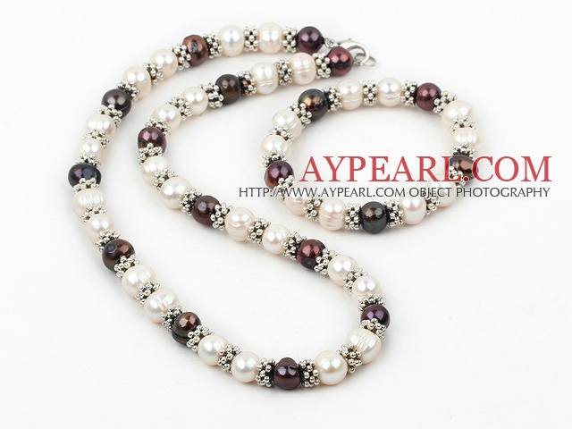 9-10mm et blanc collier de perles noires avec braclet appariés