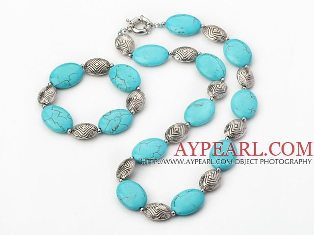 18 * 25mm turquoise set (collier, bracelet) avec fermoir clair de lune