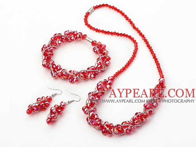 fashion red crystal set(necklace, bracelet, earrings) with magnetic clasp