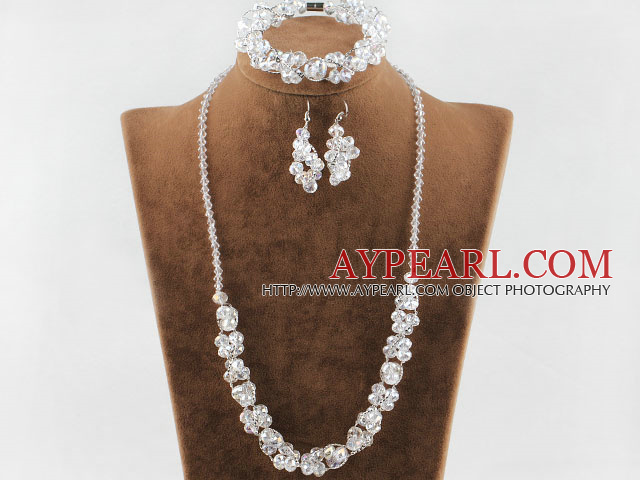 мода белый кристаллический комплект (ожерелье, браслет, серьги) с магнитной застежкой