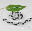 fashion black crystal set(necklace, bracelet, earrings) with magnetic clasp