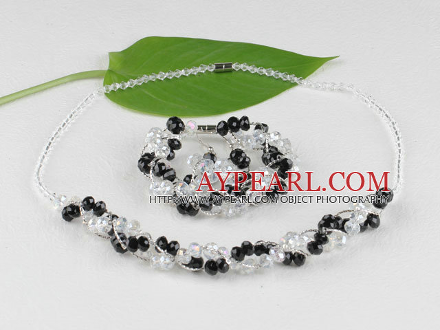 mode svart kristall set (halsband, armband, örhängen) med magnetlås