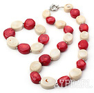 18*20mm white and red coral necklace bracelet set