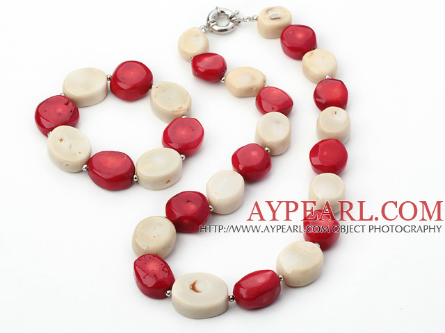 18*20mm white and red coral necklace bracelet set