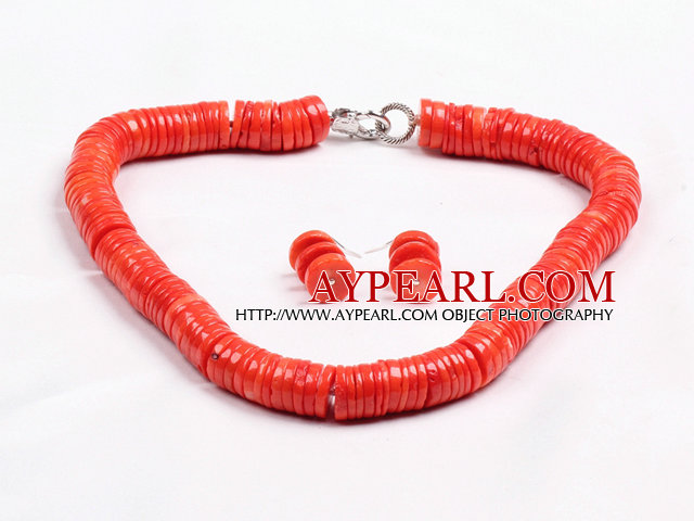 Popular Style Disc Shape Red Coral Jewelry Set (Necklace with Matched Earrings)