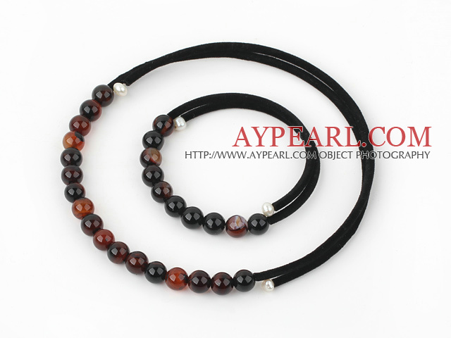 8mm round agate chips necklace bracelet set