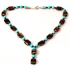 Tiger Eye and Turquoise and Garnet Y Shape Necklace