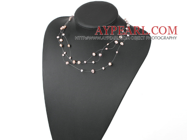 Fashion Pink And Purple Fresh Water Pearl String Necklace With Lobster Clasp