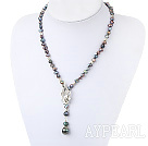 Fashion Mixted Color Freshwater Pearl And Seashell Pendant Necklace With Flower Toggle Clasp