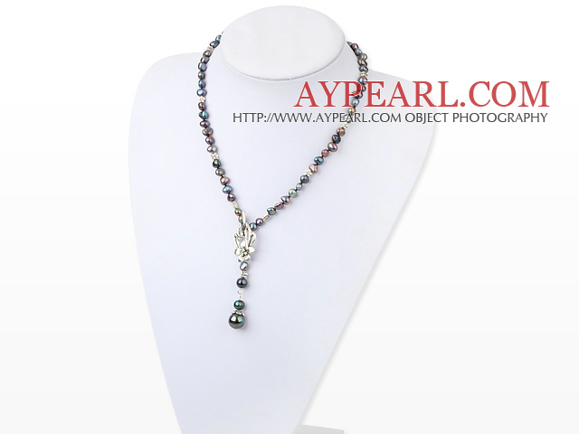 Fashion Mixted Color Freshwater Pearl And Seashell Pendant Necklace With Flower Toggle Clasp