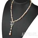 Elegant Pink Freshwater Pearl And Seashell Pendant Necklace With Metal Flower Toggle Clasp