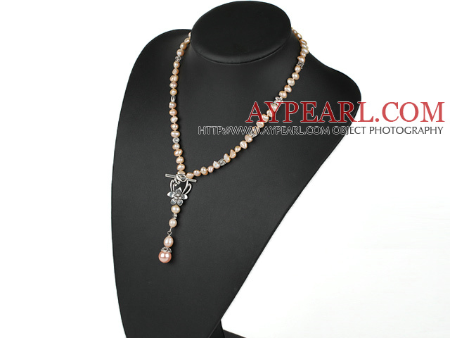 Elegant Pink Freshwater Pearl And Seashell Pendant Necklace With Metal Flower Toggle Clasp