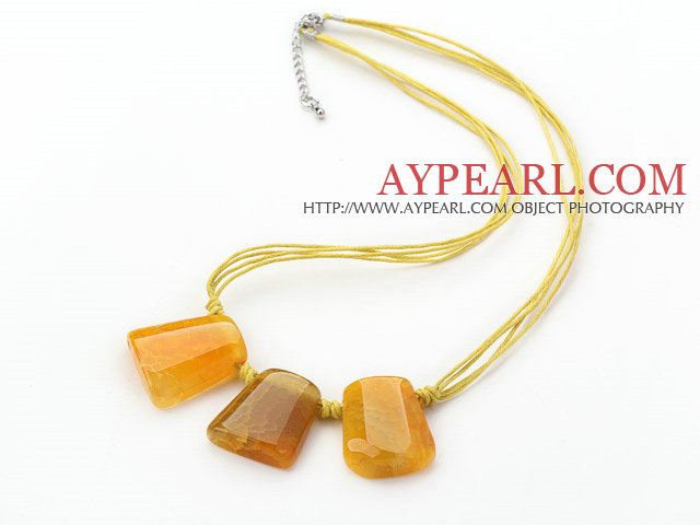 Simple Style Trapezium Shape Yellow Stripe Agate Necklace with Blue Thread